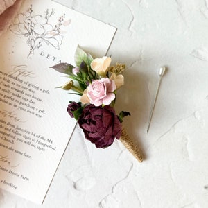 Boutonnière mauve et violette, boutonnières rustiques du marié, corsage lilas