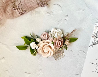 Flower Hair Comb, Blush, Pink and White Floral Hair Comb, Bridal Hair Piece