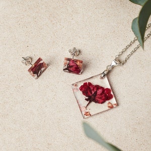 Preserved Rose and Rose-Gold Flake Necklace, Rose Necklace, Preserved Flower Jewellery, Sterling Silver Necklace