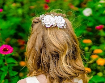 White Rose Flower Hair Clip, Flower Girl Hair Accessories, Flower Girl Gift