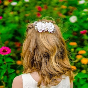 White Rose Flower Hair Clip, Flower Girl Hair Accessories, Flower Girl Gift