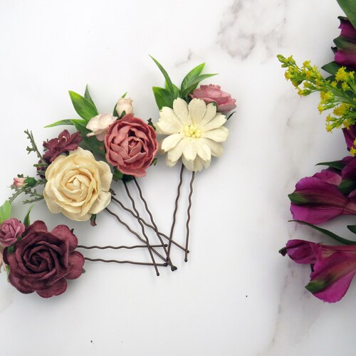 Red Rose Floral Hair Pin Set/ Traditional/ Bridal/ Wedding Etsy