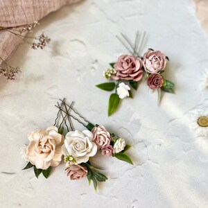 Flower Hair Pins, Blush, Dusty Rose and White Floral Hair Pins, Bridal Hair Accessories image 6