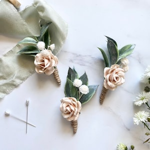 Grooms Boutonnière, Champagne Boutonnière, Champagne Beige Rose Boutonnière, Dried Flower Boutonnière