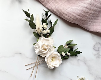 Set of 2 Flower Hair Pins, Wedding Hair Pins, Bridal Hair Pins, Preserved Eucalyptus Flower Hair Pins