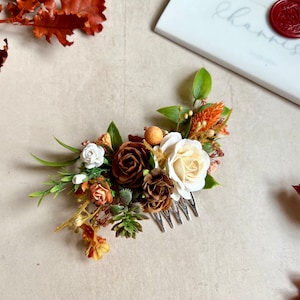 Burnt Orange Floral Hair Comb, Bridal Hair Accessories, Autumnal Wedding Hair Accessories