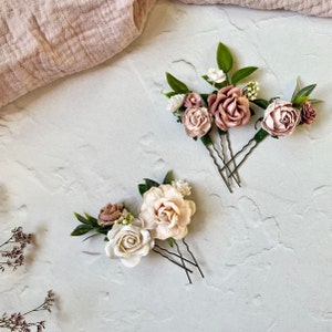 Flower Hair Pins, Blush, Dusty Rose and White Floral Hair Pins, Bridal Hair Accessories image 9