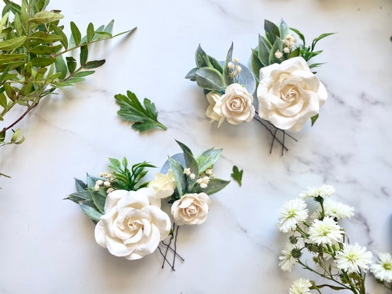 Set of 2 Bridal Hair Pins, Ivory Flower Hair Piece  display picture 2