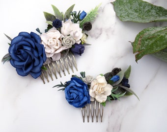 Flower Hair Comb, Royal Blue Hair Comb, Decorative Hair Comb