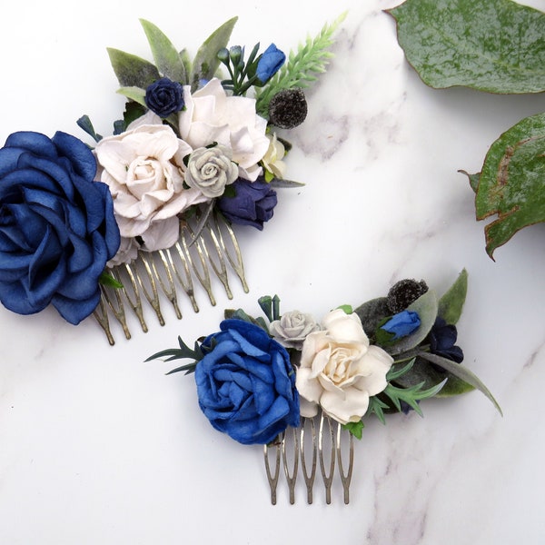 Flower Hair Comb, Royal Blue Hair Comb, Decorative Hair Comb