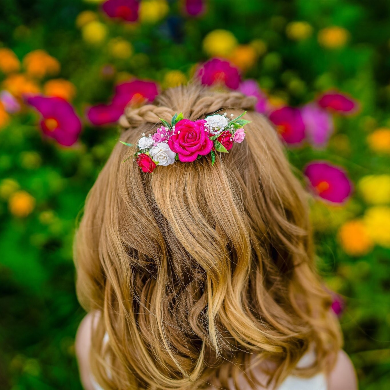 Pink and White Floral Hair Accessory Freshwater Pearl Dusted White Rose And Lily Blossom Hair  main image 2