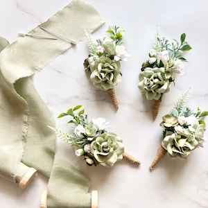 Wedding Boutonniere, Sage Green Boutonniere, Rustic Button Hole