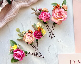 Floral Boutonniere and Hair Pin Set Autumn florals hair pins set – Something New Florals main image 4