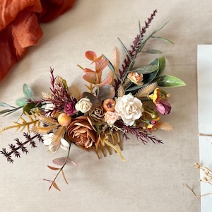 Burnt Orange Floral Hair Comb, Boho Bridal Hair Accessories, Autumnal Flower Wedding Hair Piece