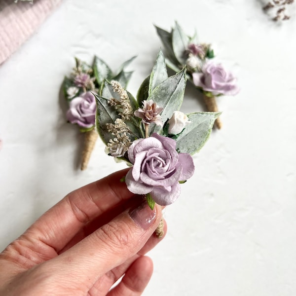 Lilac Boutonnière, Grooms Boutonnière, Purple Wedding Button Hole