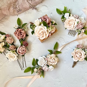 Flower Hair Pins, Blush, Dusty Rose and White Floral Hair Pins, Bridal Hair Accessories image 7