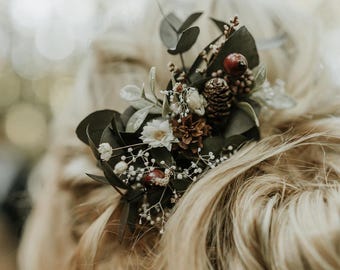 Bridal Woodland Hair Comb, Preserved Eucalyptus and Pine Cone Hair Comb, Fantasy Hair Comb, Bridal Hair Accessories, Rustic Wedding