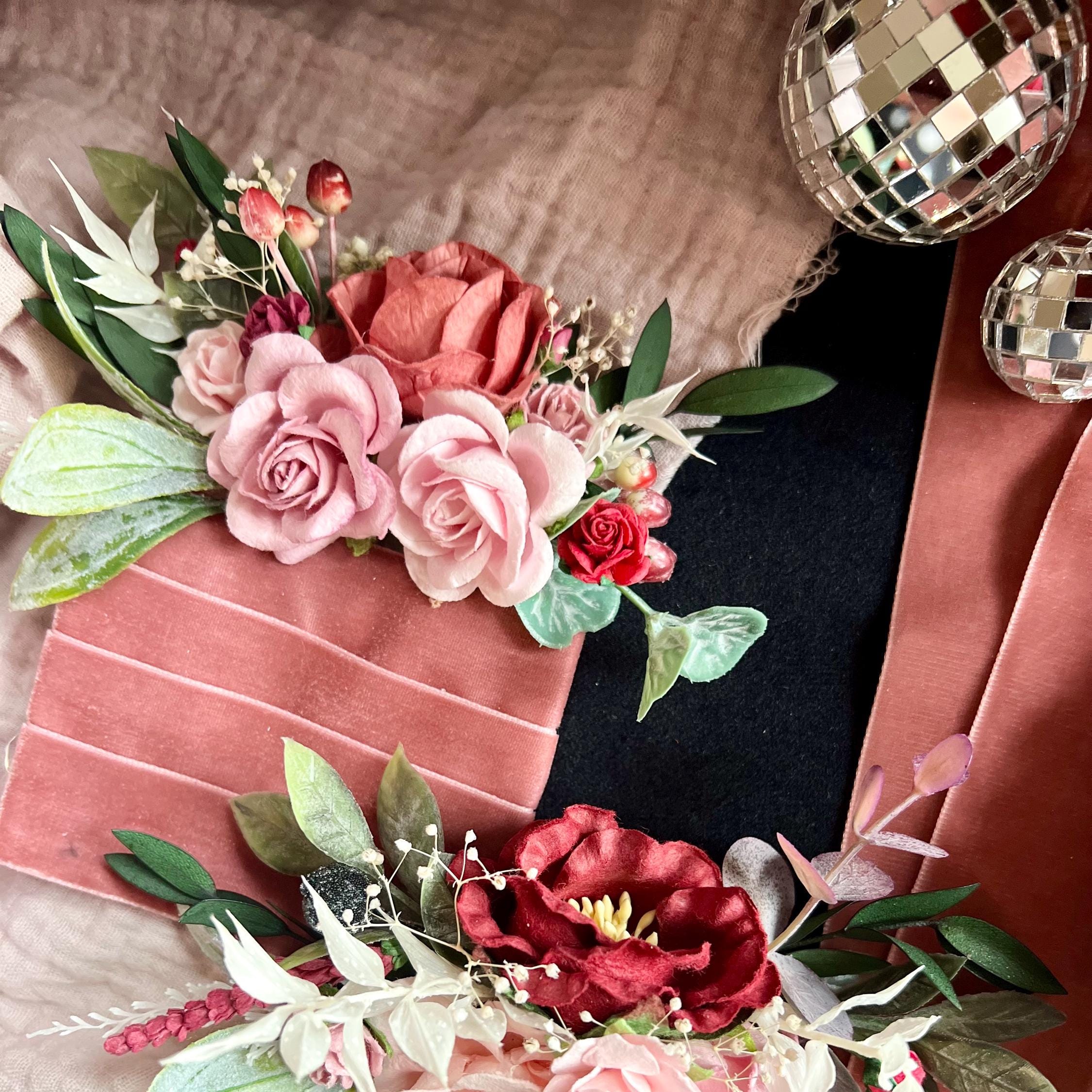 Pink and Red Floral Pocket Boutonniere, Grooms Boutonniere, Red