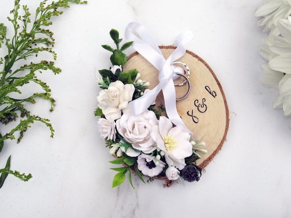 Wooden Wedding Ring Holder Flower Wedding Ring Pillow Etsy
