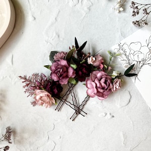 Mauve and Pink Flower Hair Pins, Bridal Hair Accessories, Bridesmaid Flower Hair Accessories