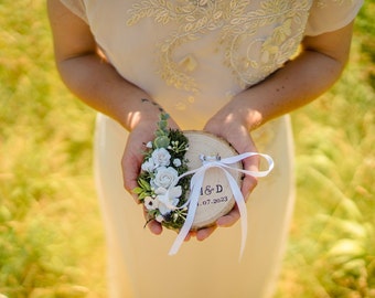 Wooden Wedding Ring Holder, Flower Wedding Ring Pillow