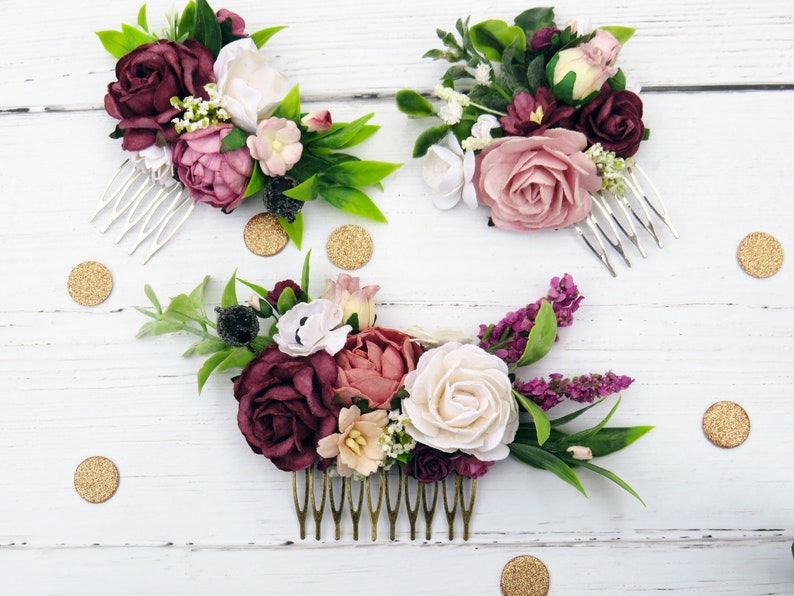 Mauve and Pink Hair Comb Flower Hair Comb Rustic Hair Piece