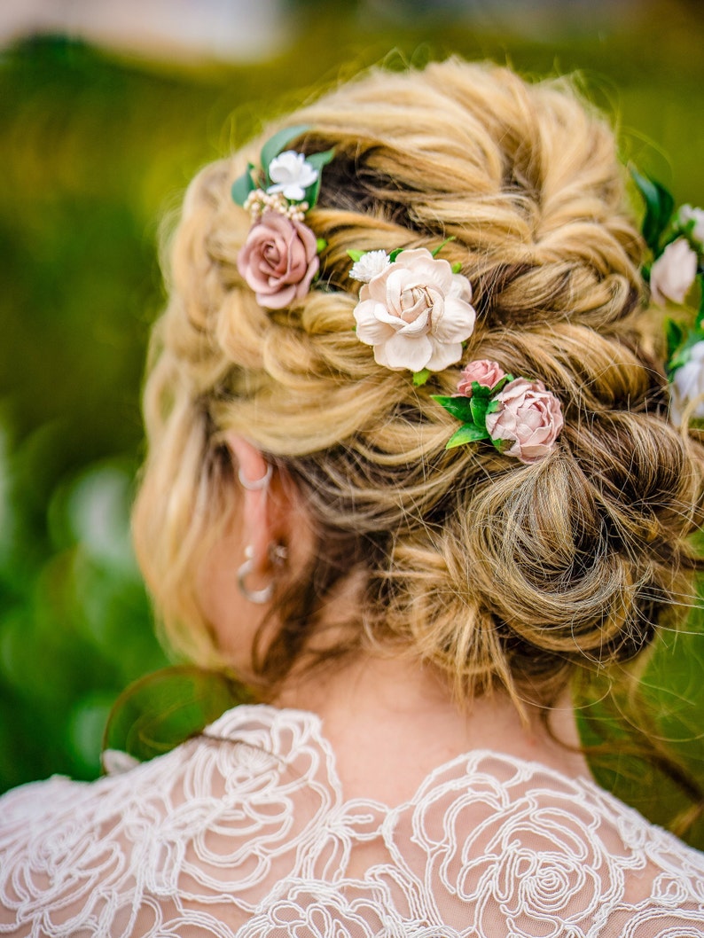 Flower Hair Pins, Blush, Dusty Rose and White Floral Hair Pins, Bridal Hair Accessories image 2