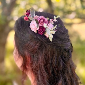 Mauve and Pink Flower Decorative Comb, Bridal Hair Comb, Flower Hair Comb