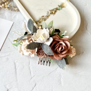 Taupe, Champagne and Blush Flower Hair Comb, Bridal Hair Accessory, Flower Hair Comb