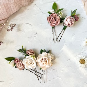 Flower Hair Pins, Blush, Dusty Rose and White Floral Hair Pins, Bridal Hair Accessories image 1