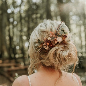 Burnt Orange Floral Hair Comb, Boho Bridal Hair Accessories, Autumnal Flower Wedding Hair Piece