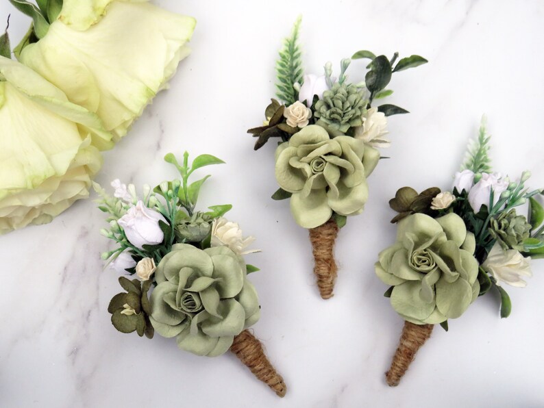 Wedding Boutonniere Sage Green Boutonniere Rustic Button | Etsy