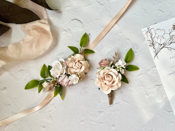 Flower Corsage Dusty Rose Pink and Blush Flower Bracelet