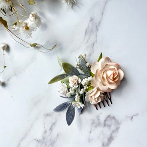 Peach, Champagne and White Floral Hair Comb, Blush Floral Hair Piece, Champagne Bridal Hair Accessory