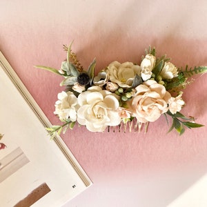 Blush and Ivory Hair Comb, Bridal Hair Comb, Flower Hair Comb
