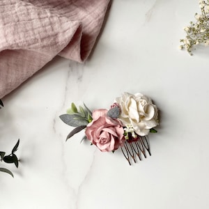 Flower Hair Comb, Dusty Pink and White Floral Hair Comb, Bridal Hair Piece