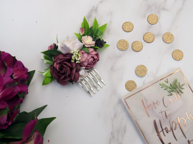 Mauve and Pink Hair Comb Flower Hair Comb Rustic Hair Piece