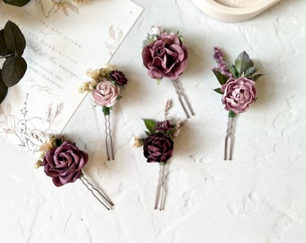 Mauve and Purple flower hair pins, bridal hair pins, flower hair pins, Mauve hair pins, Bridesmaids gift