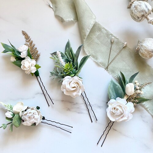 White Floral Hair Pins Bridal Hair Pins Set of 4 Flower Hair Etsy UK