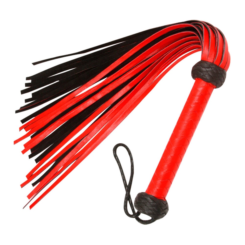 Red & Black Genuine Cow Hide Thick Leather Flogger 25 Tails Heavy Double Pasted 