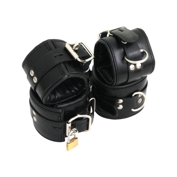 REAL LEATHER BONDAGE 5 PIECE PADDED CUFFS SET COLOR OPTIONS 
