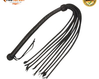 Real Leather Bondage Braided Heavy Duty (CAT-O-NINE FLOGGER) Flogger Cum Whip