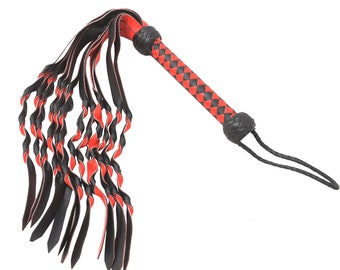 BDSM Flogger Genuine Cow-Hide Leather 12 Tails Flog Fully-Handmade Stylish Tails, Braided Wooden Handle Kinky Flogger