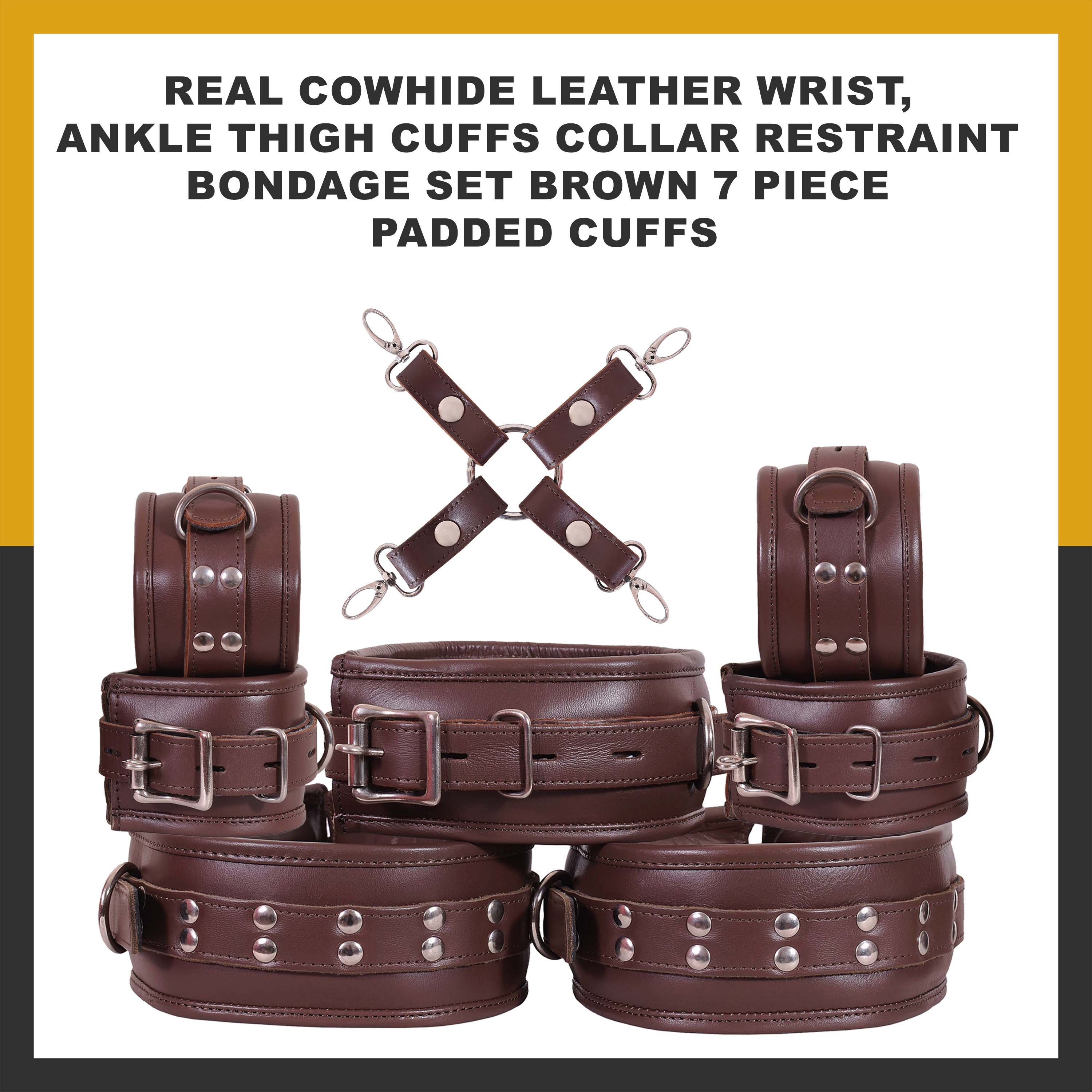 100% Genuine Heavy Leather Padded Wrist Suspension Cuffs Restraint Lockable 