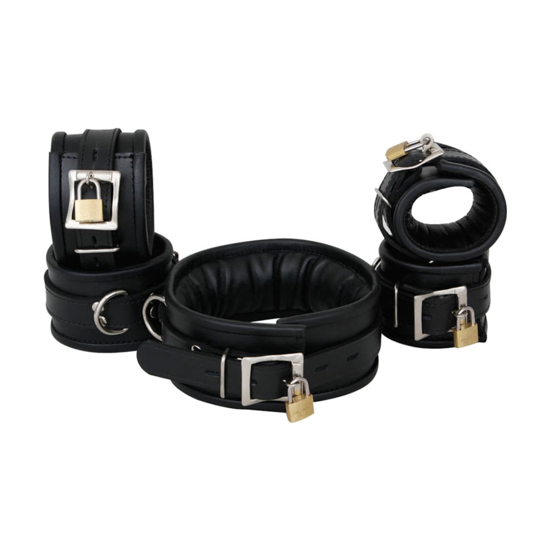 Real Cowhide Leather Restraints Wrist, Ankle, Neck Collar, Cuffs 5