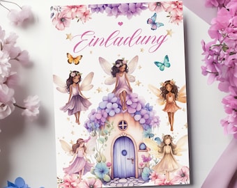 Einladungskarten 10 Set/ Kindergeburtstag / Einladungen Feen /Einladungen Mädchen / Pinke -Lila  Einladung