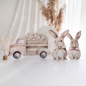 Support décoratif lapin de Pâques, voiture, nœud / support en carton pour fêtes d'enfants et séances photos / décoration d'anniversaire / décoration de gâteau smash shooting