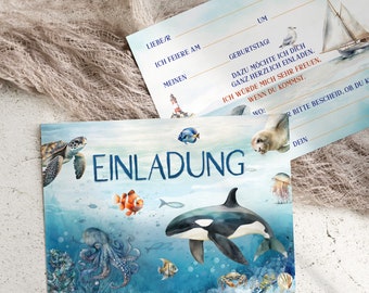 Einladungskarten 10 Set/ Kindergeburtstag / Einladungen Meer/ Einladungen Jungen / Unter dem Wasser / Meer Motiv