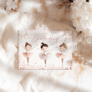 Einladungskarten 10 Set/ Kindergeburtstag / Einladungen Ballet /Einladungen Mädchen / Boho -Rosa Einladung