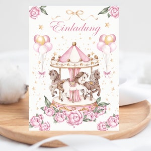 Einladungskarten 10 Set/ Kindergeburtstag / Einladungen Karussell  /Einladungen Mädchen